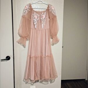Elegant Pink Embroidered Women's Dress
